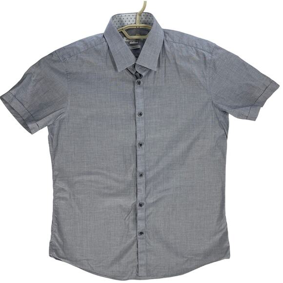 Jill Stuart Button Up Shirt Men XL Blue Short Sleeves Slim Minimalist Preppy - Picture 1 of 6